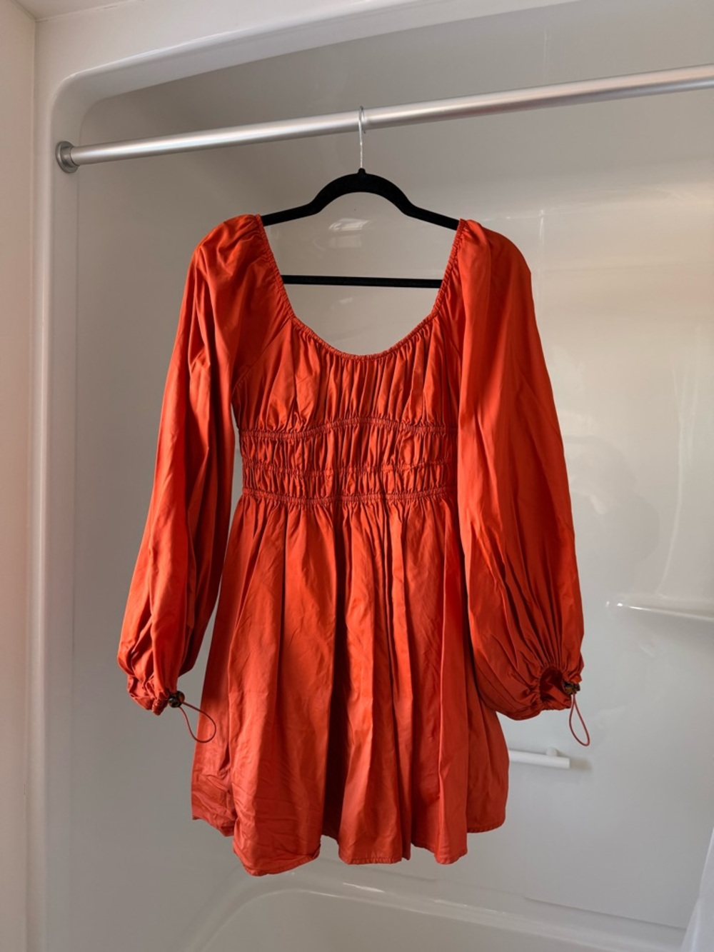 Staud mini dress - orange with cinched waist and sleeves